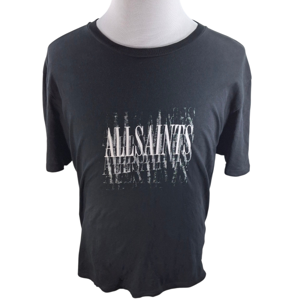 All Saints Graphic T Shirt Tee Spellout Black Cotton Mens Large